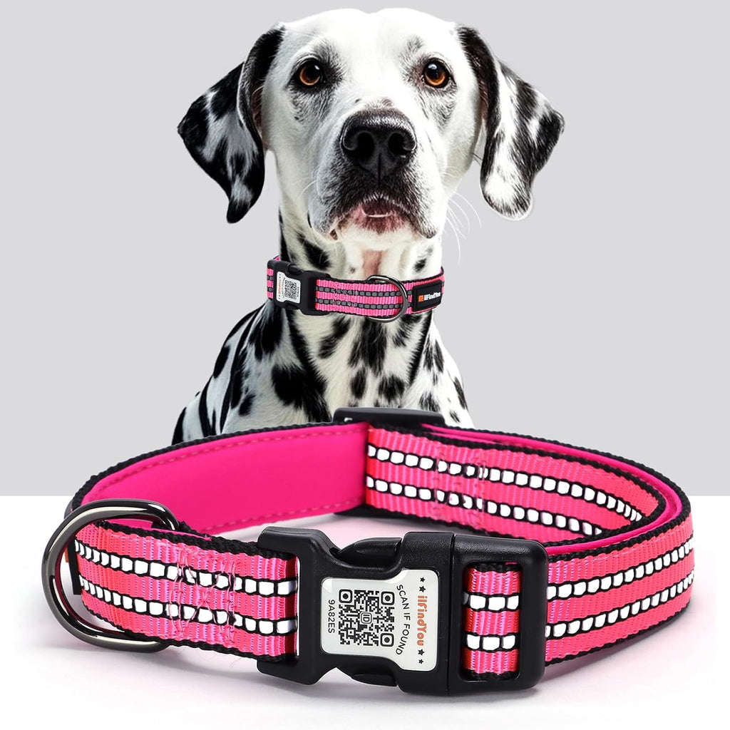 Reflective Dog Collar with QR Code Tag, Personalized Dog Collar, Safety Night Visibility, Anti-Loss Function (Pink-02, Large) - Image 10