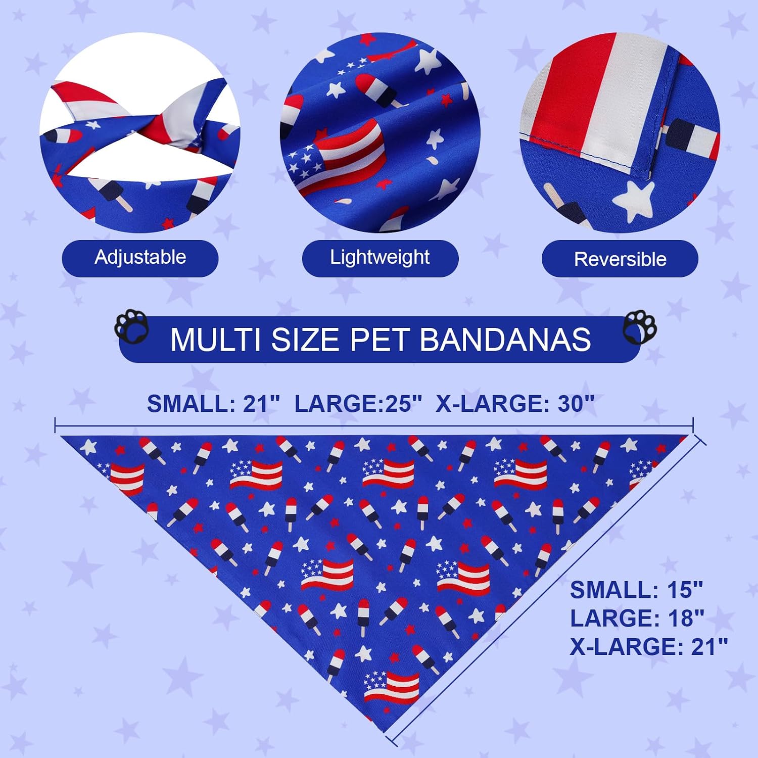 Large dog wearing adjustable 4th of July triangle bandana
