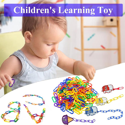 Brightly colored plastic chain links used as bird cage decoration and climbing accessory.
