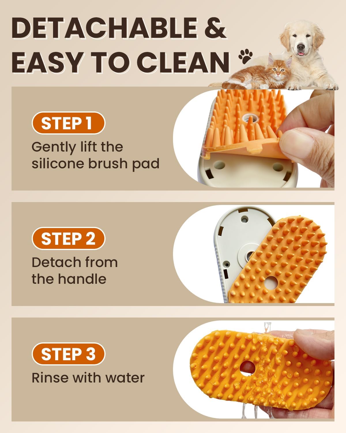 USB charging port detail on ACITMLLC cat grooming brush