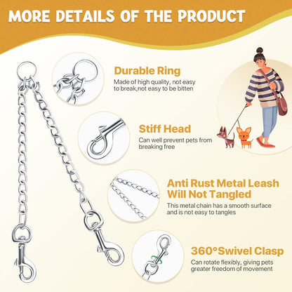 Pettom dual dog training leash metal chain with three hundred sixty degree swivel