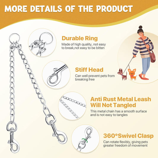 Pettom dual dog training leash metal chain with three hundred sixty degree swivel
