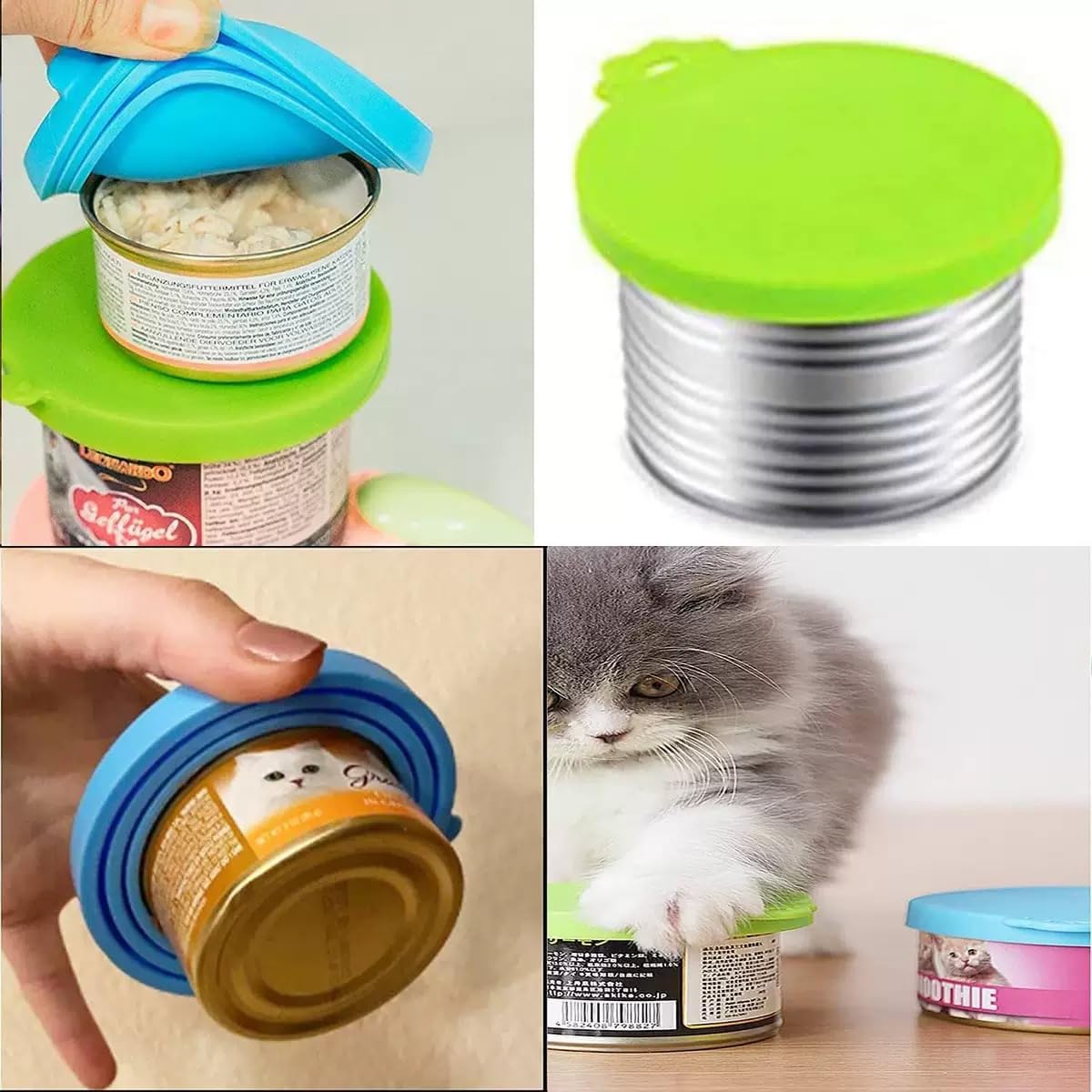 Multicolor BPA-free pet food lids applied to various can sizes