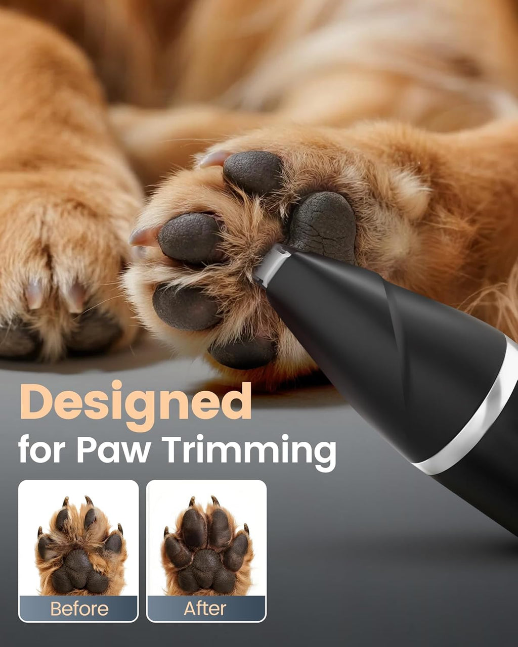 Safe pet nail grinder attachment head close up showing the grinding port for canine nail maintenance.