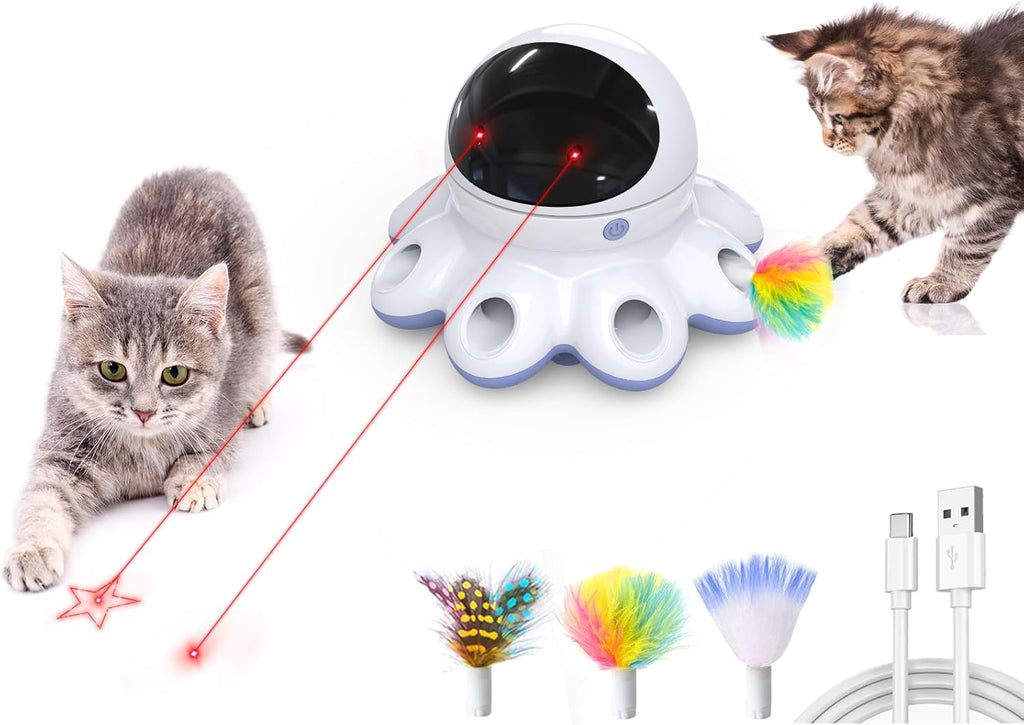 ORSDA Cat Laser Toy, 2-in-1 Interactive Automatic Motion Activated Moving 8 Holes Whack A Mole Feather, USB Rechargeable Electronic Smart Sensor Kitten Toys for Indoor Exercise - Image 11