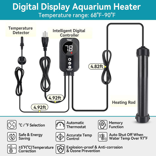 Close up of Hygger aquarium heater external LED display