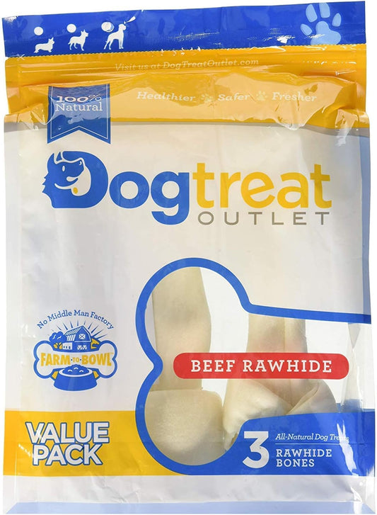 Three pieces of premium medium knotted dog chew bones on a clean background