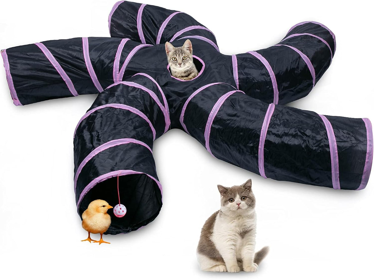EGETOTA Cat Tunnel for Indoor Cats Large, with Play Ball S-Shape 5 Way Collapsible Interactive Peek Hole Pet Tube Toys, Puppy, Kitty, Kitten, Rabbit (Blue & Black) - Image 12