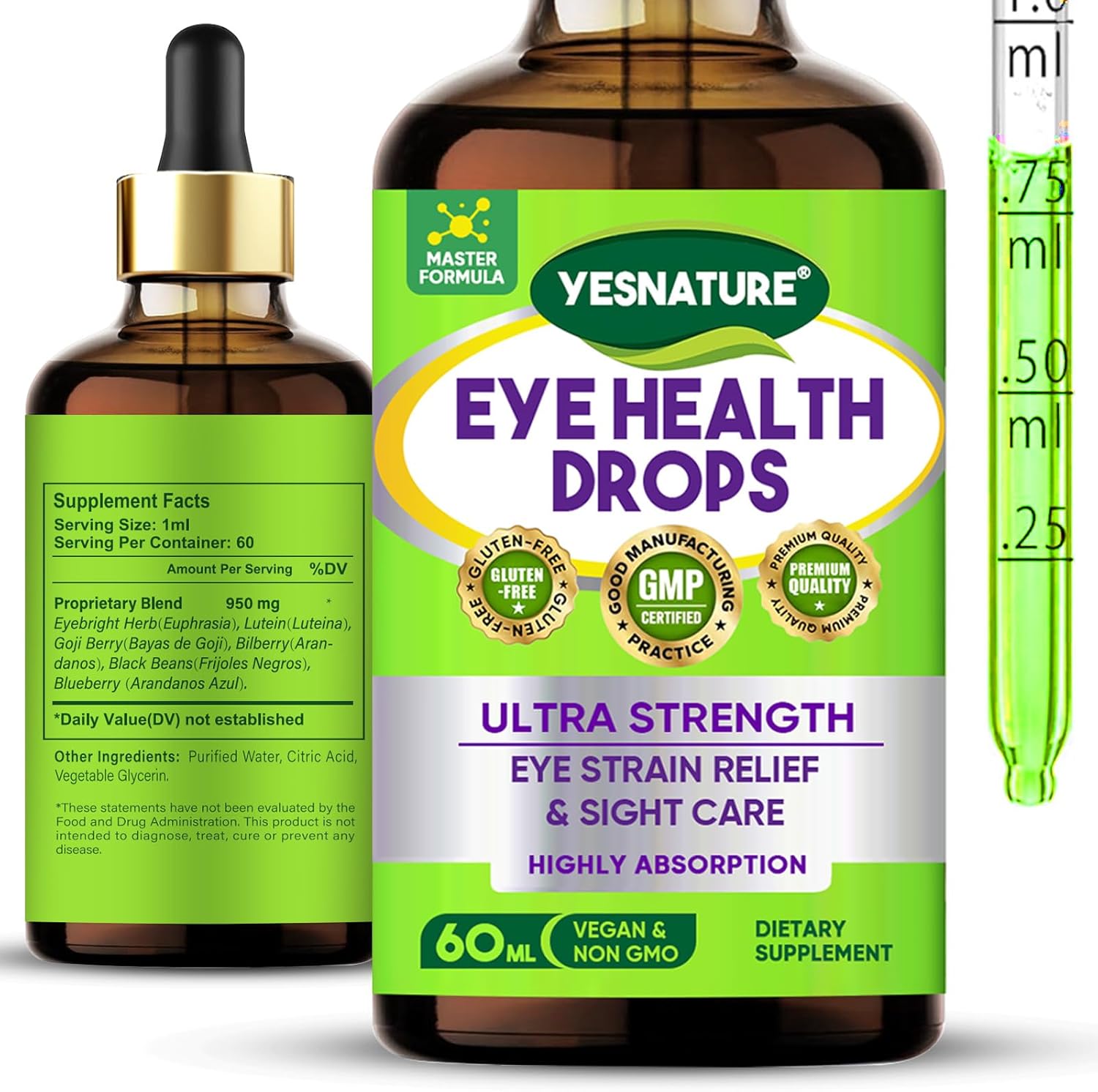 Verdeherb YESNATURE Eyebright Herb Eye Health Drops front view bottle for digital eye strain relief