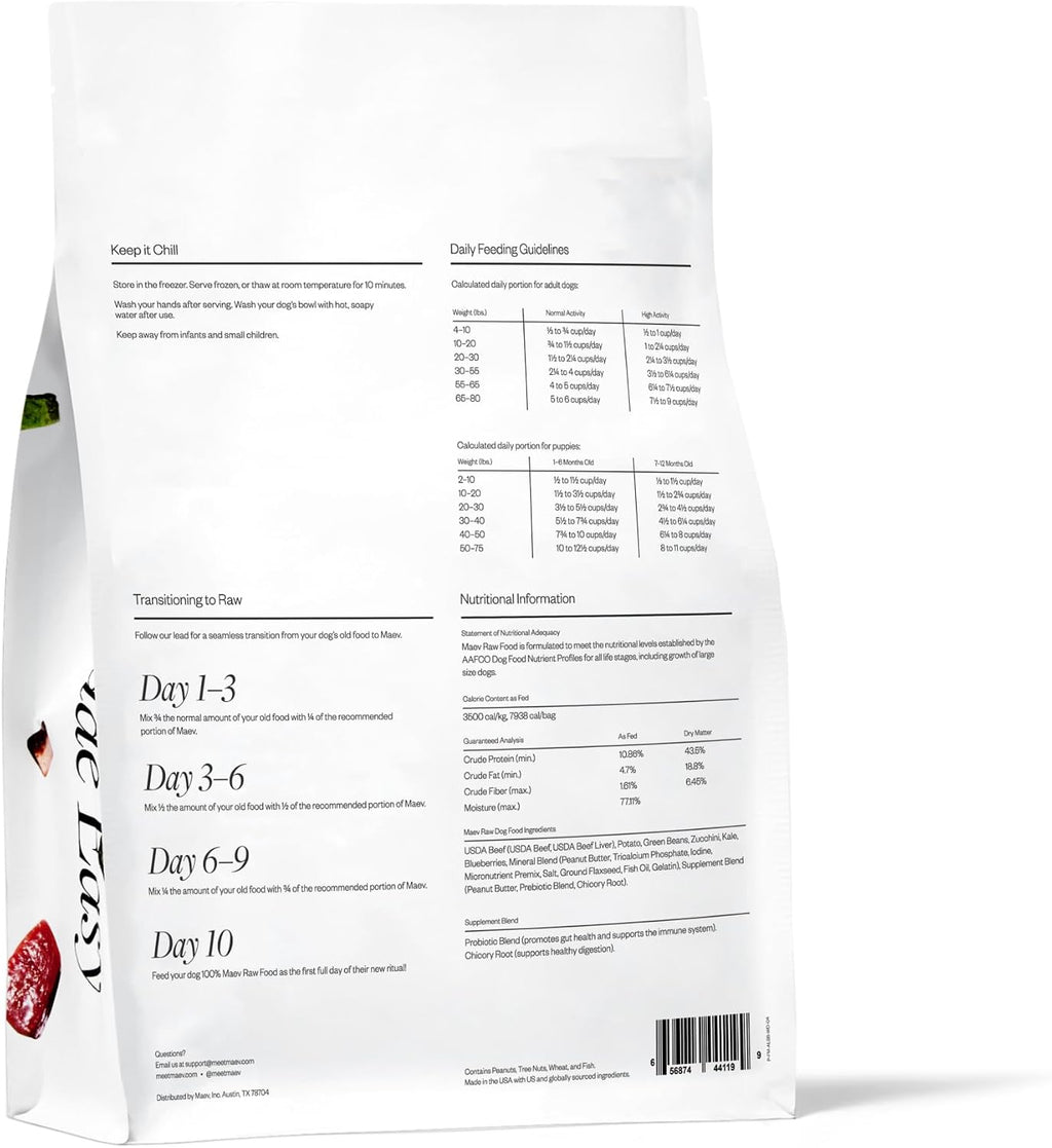Maev Weight and Digestion beef dog food packaging