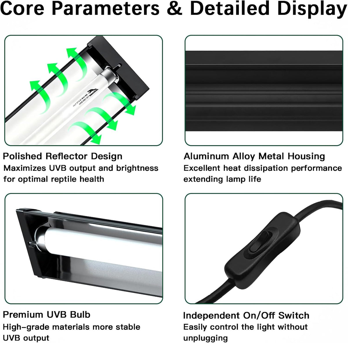 Full package contents of the 22.7 inches T5 UVB combo kit with power cord