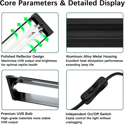 Full package contents of the 22.7 inches T5 UVB combo kit with power cord