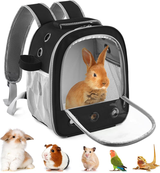 DBNESS Guinea Pig Carrier Backpack, Portable Rabbit Travel Carring Bag for Pet Bunny Chinchilla Bearded Dragon Hamster Parrot Outgoing Pouch Case with Water Bottle Holder & Detachable Pad (Black) - Image 1