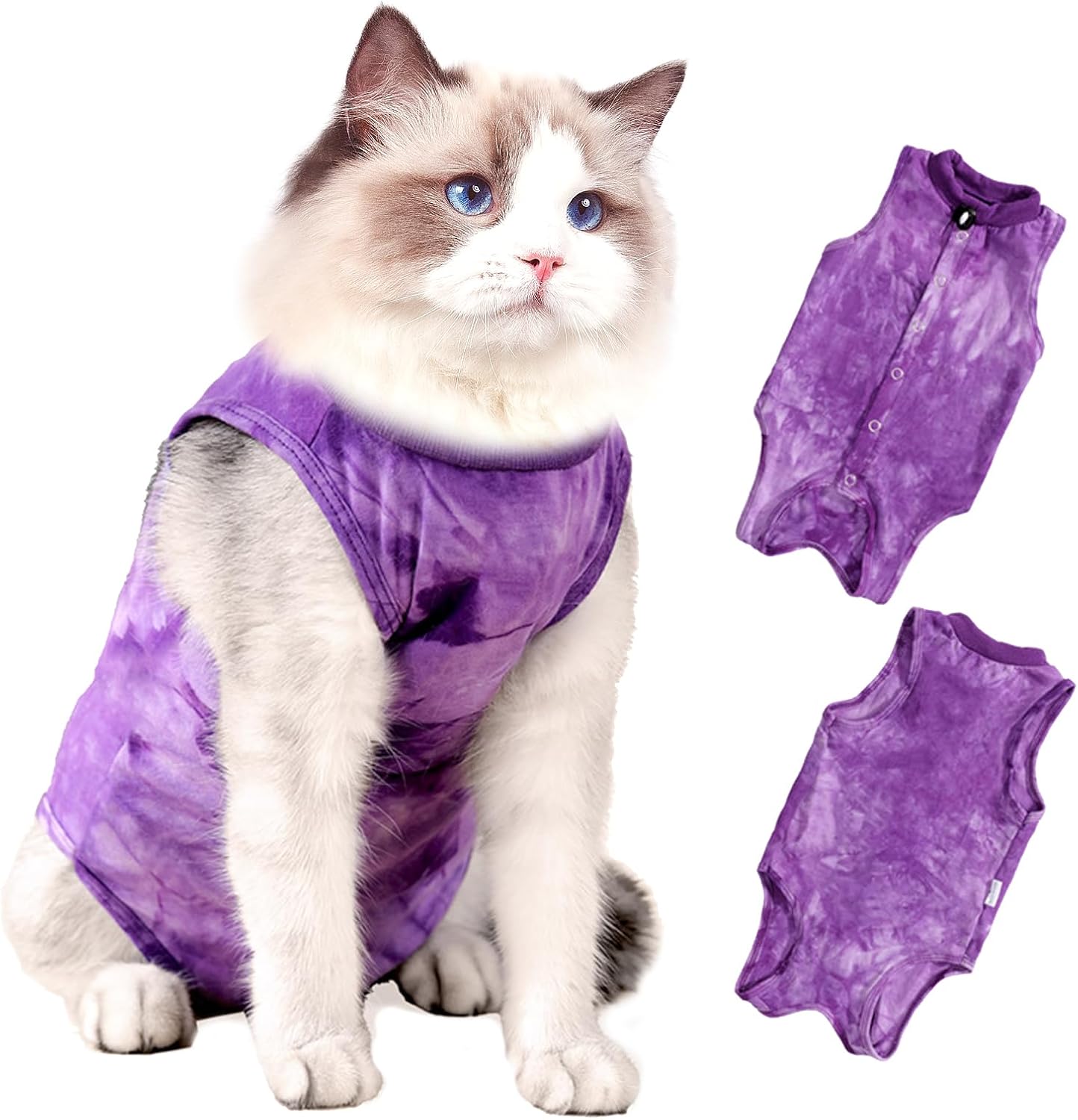 GCVOPTON cat surgery recovery suit front view on a cat