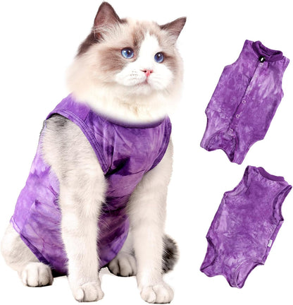 GCVOPTON cat surgery recovery suit front view on a cat