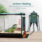 Luxbird terrarium heating setup placed underneath a glass tank