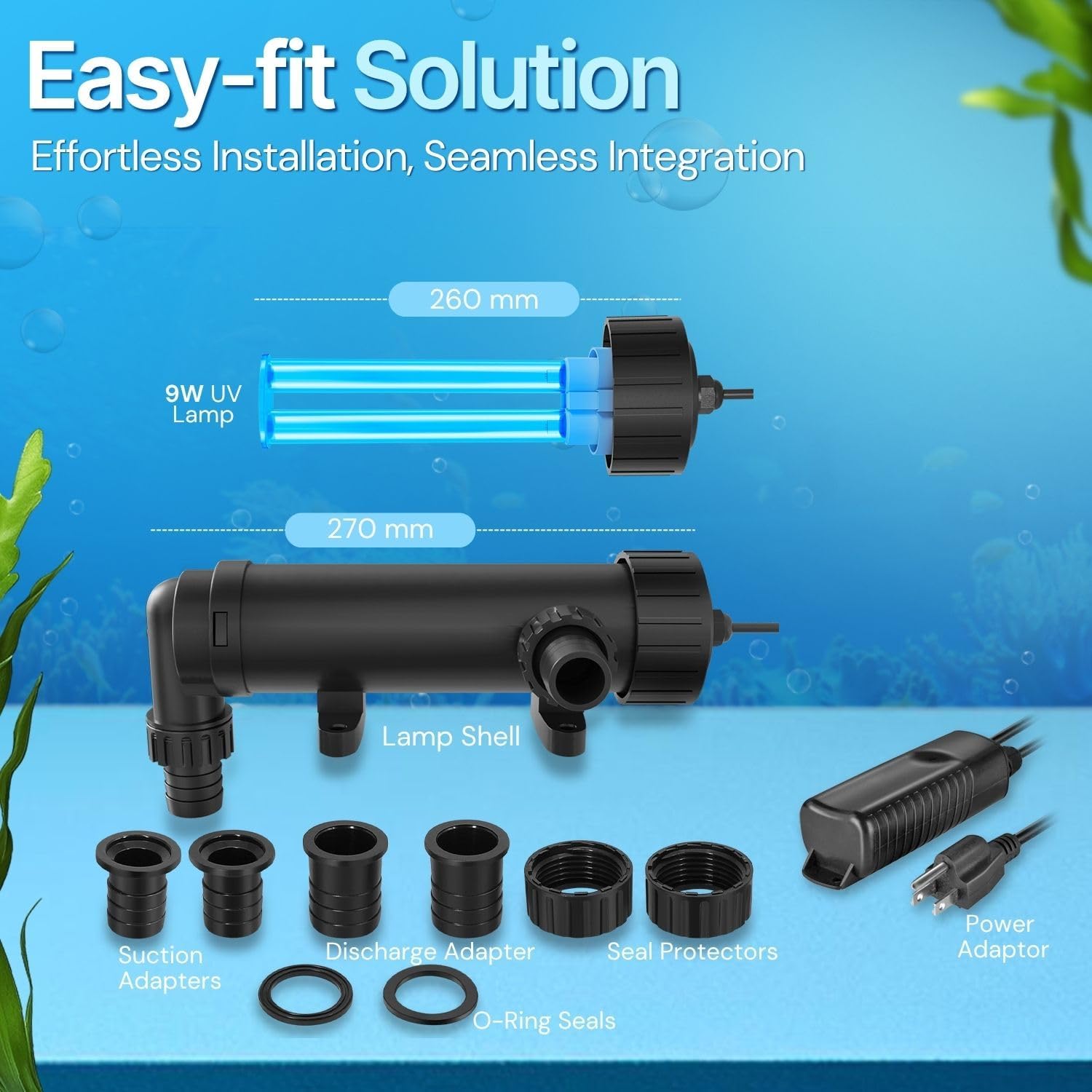 Detailed diagram of Flexzion UV light assembly for outdoor pond use