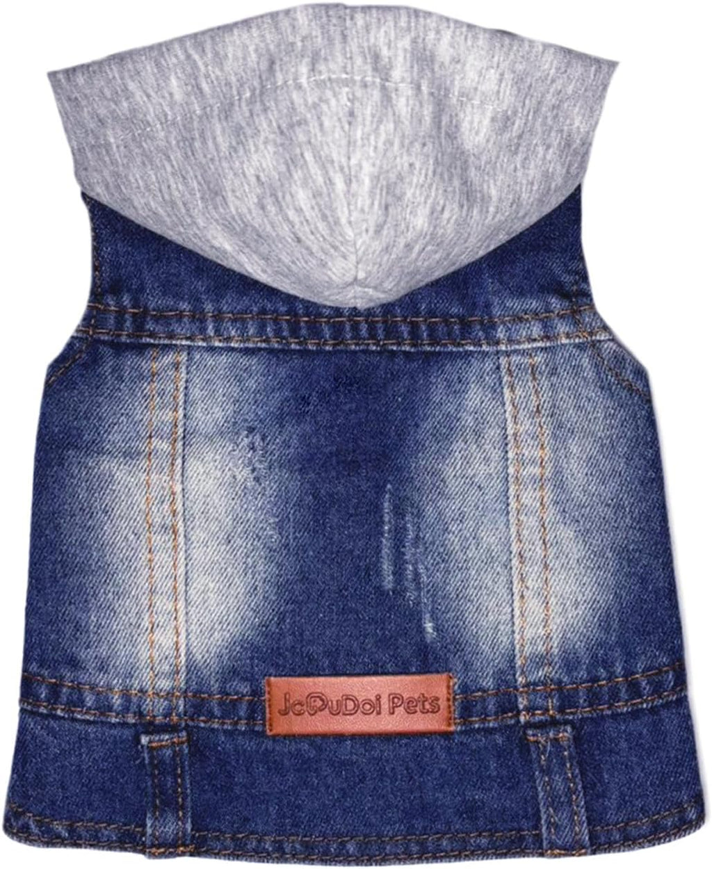 JcDuDoi small dog denim overalls laid flat showing the entire inner lining and snap button design.