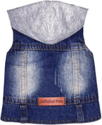 JcDuDoi small dog denim overalls laid flat showing the entire inner lining and snap button design.