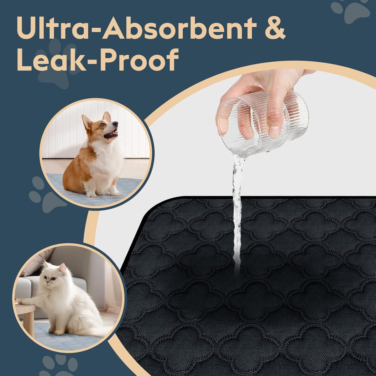 FunFurry pet training pad non-slip backing with paw print design