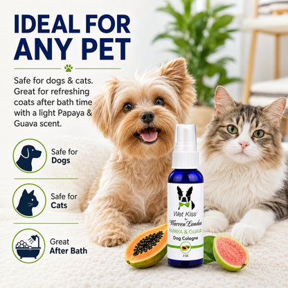 Two ounce travel size pet deodorant spray bottle close up view.