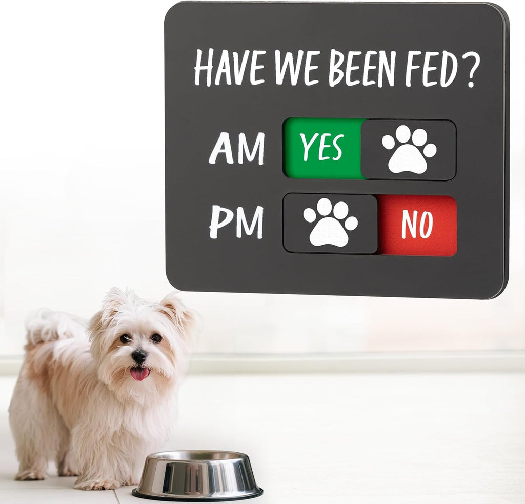 EliteSign dog feeding reminder sign front view on a refrigerator