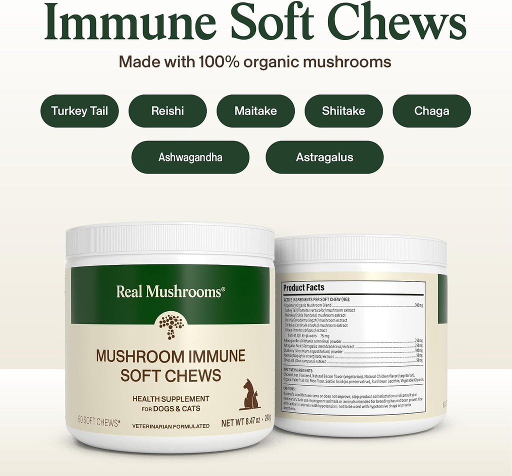 Ingredient details on Real Mushrooms 60 count jar showing 5 Defenders blend.