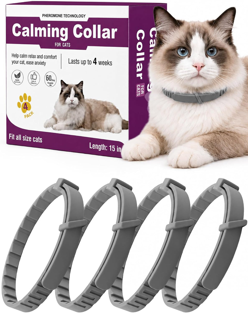 Calming Collar for Dogs 4 Pack, Waterproof Dog Calming Collar for Anxiety and Stress Relief, Long-Lasting 60-Day Pheromone Collars for Dog, Adjustable for Medium Big Dogs (Purple, Large) - Image 11