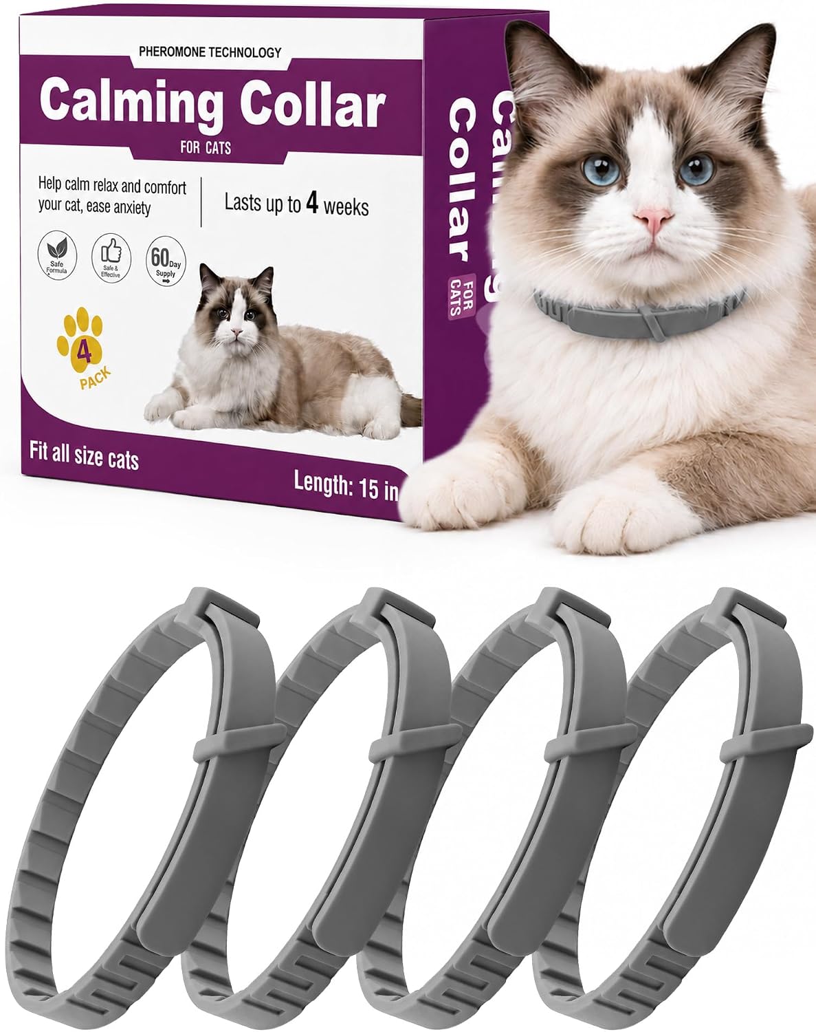 Calming Collar for Dogs 4 Pack, Waterproof Dog Calming Collar for Anxiety and Stress Relief, Long-Lasting 60-Day Pheromone Collars for Dog, Adjustable for Medium Big Dogs (Purple, Large) - Image 11