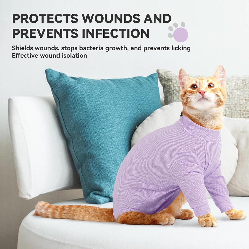 Cat moving freely while wearing T'CHAQUE recovery suit