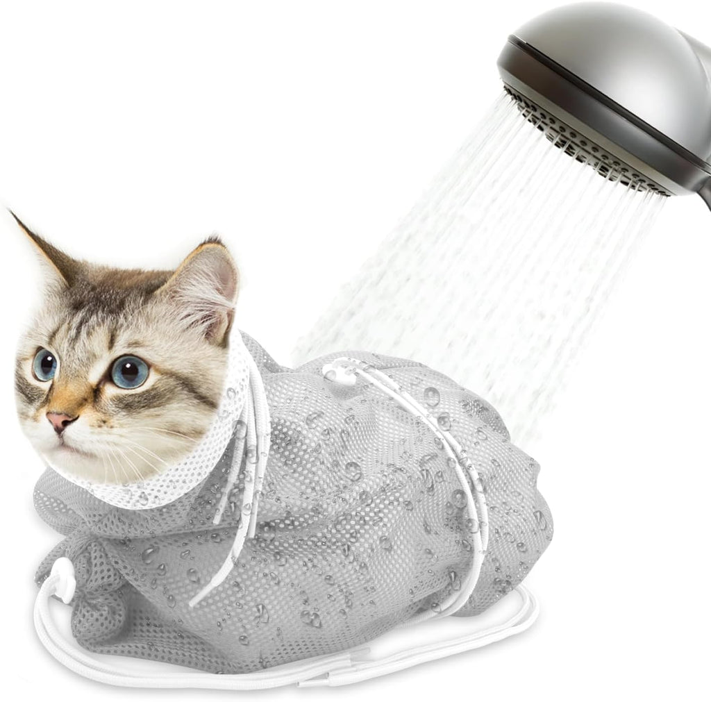 Cat Bathing Bag, Breathable Mesh Cat Shower Bag Anti Scratch Adjustable Grooming Washing Bag for Nail Trimming Soft Polyester - Image 9