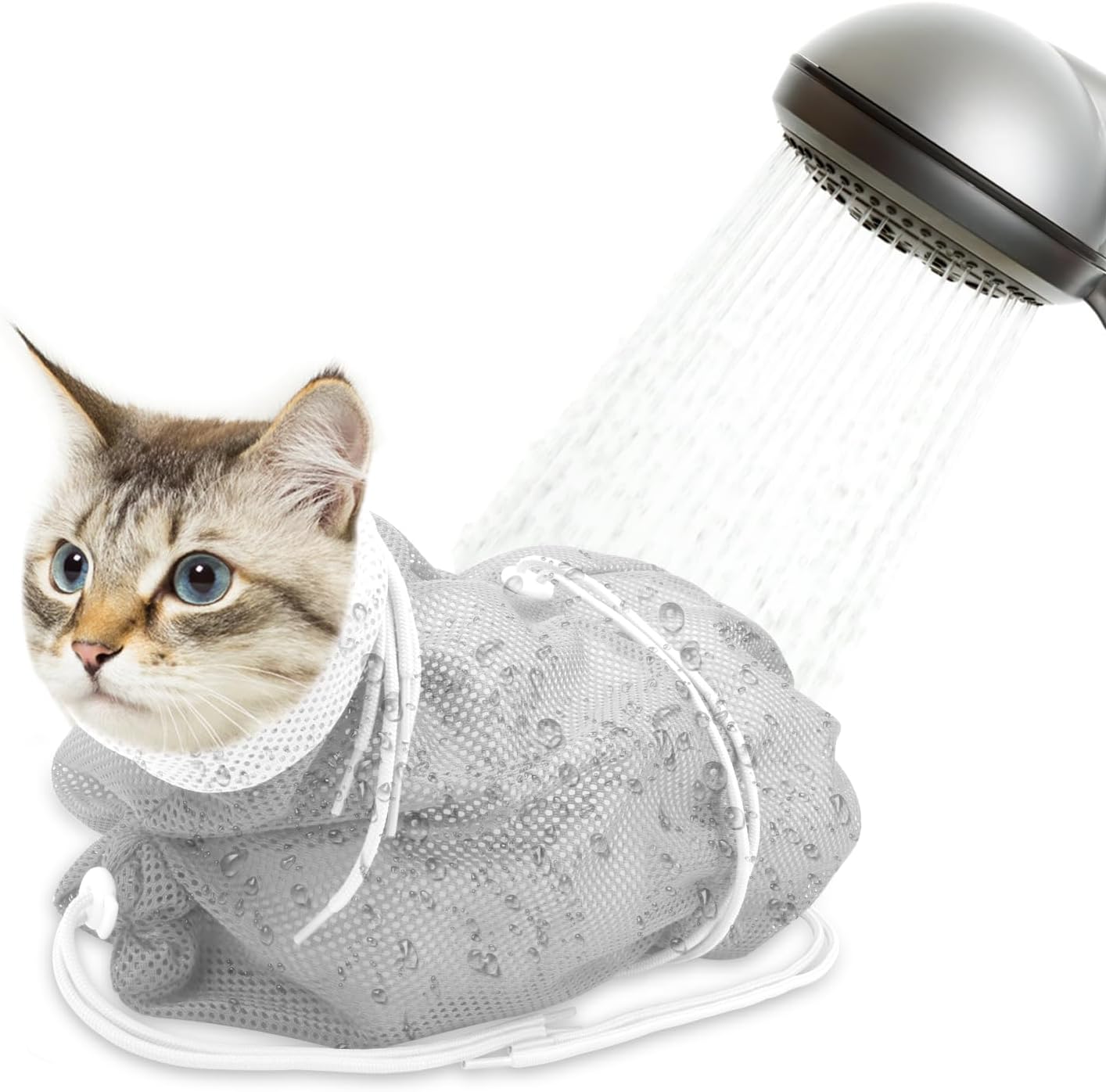 Cat Bathing Bag, Breathable Mesh Cat Shower Bag Anti Scratch Adjustable Grooming Washing Bag for Nail Trimming Soft Polyester - Image 9