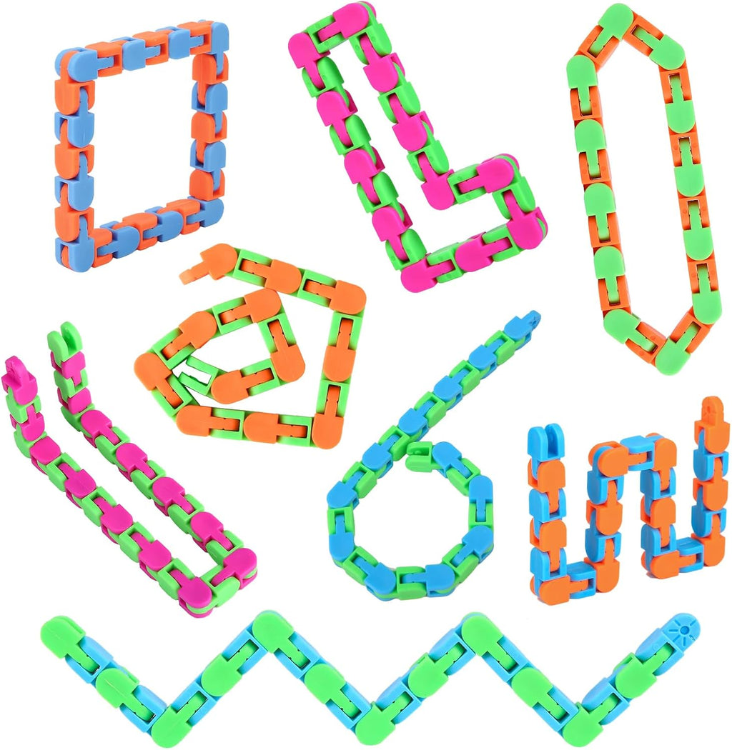 Abodhu Wacky Tracks sensory snap and click fidget toys front view pack of eight pieces