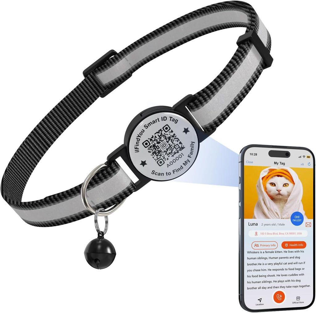 Breakaway Cat Collar with Safety Bell & Reflective Strips | QR Code ID Tag & Name Plate | Adjustable for Kittens Pink - Image 9