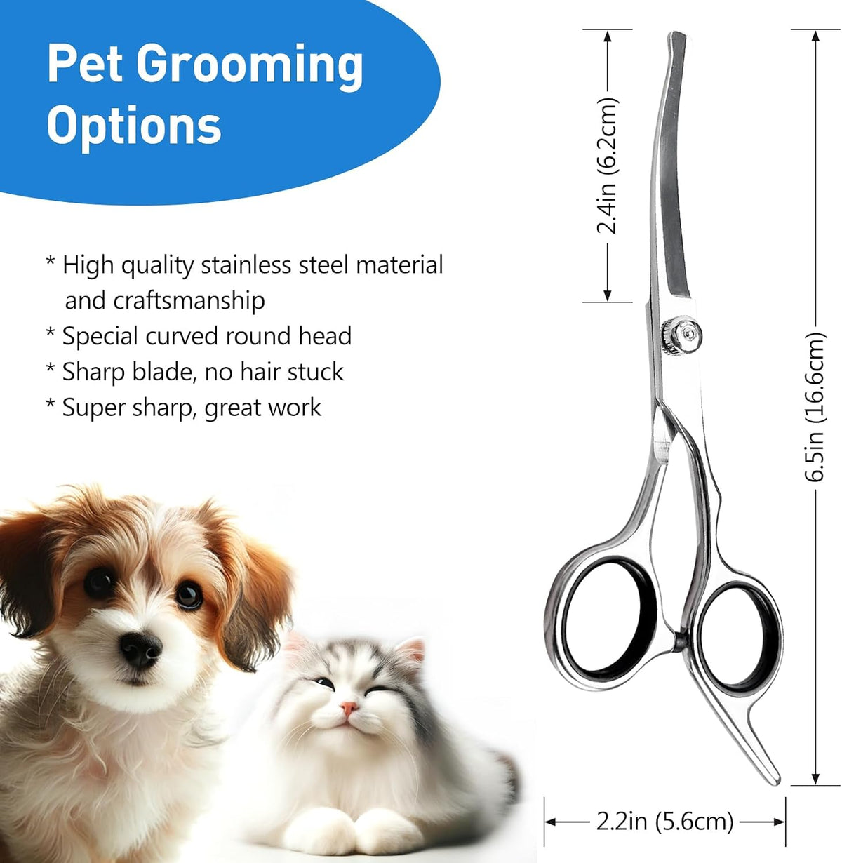 Jaasuee stainless steel cat shears curved blade close up for precision pet trimming