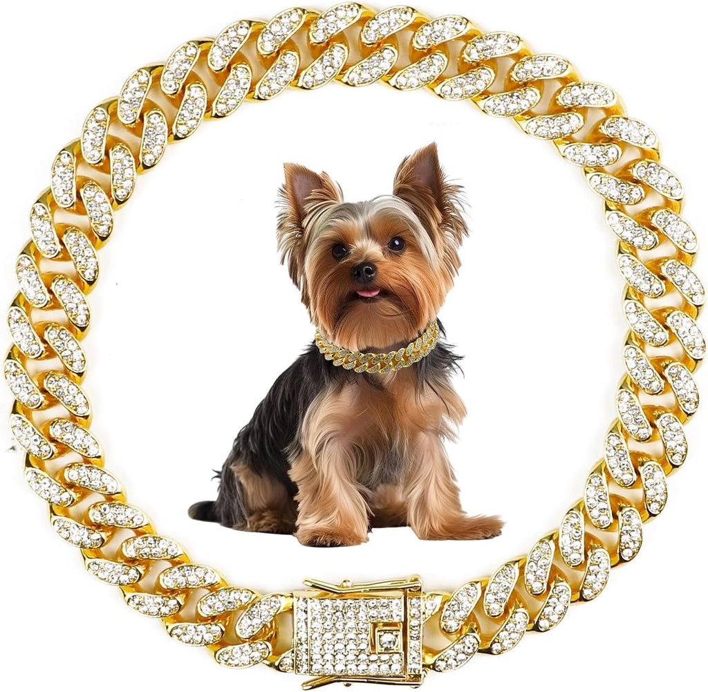 Cuban Dog Chain Collars, Silver Crystal Pet Necklace, Metal Pet Necklace with Safety Buckle Lock, for Small Medium Large Dogs Cats (12 Inch) - Image 11