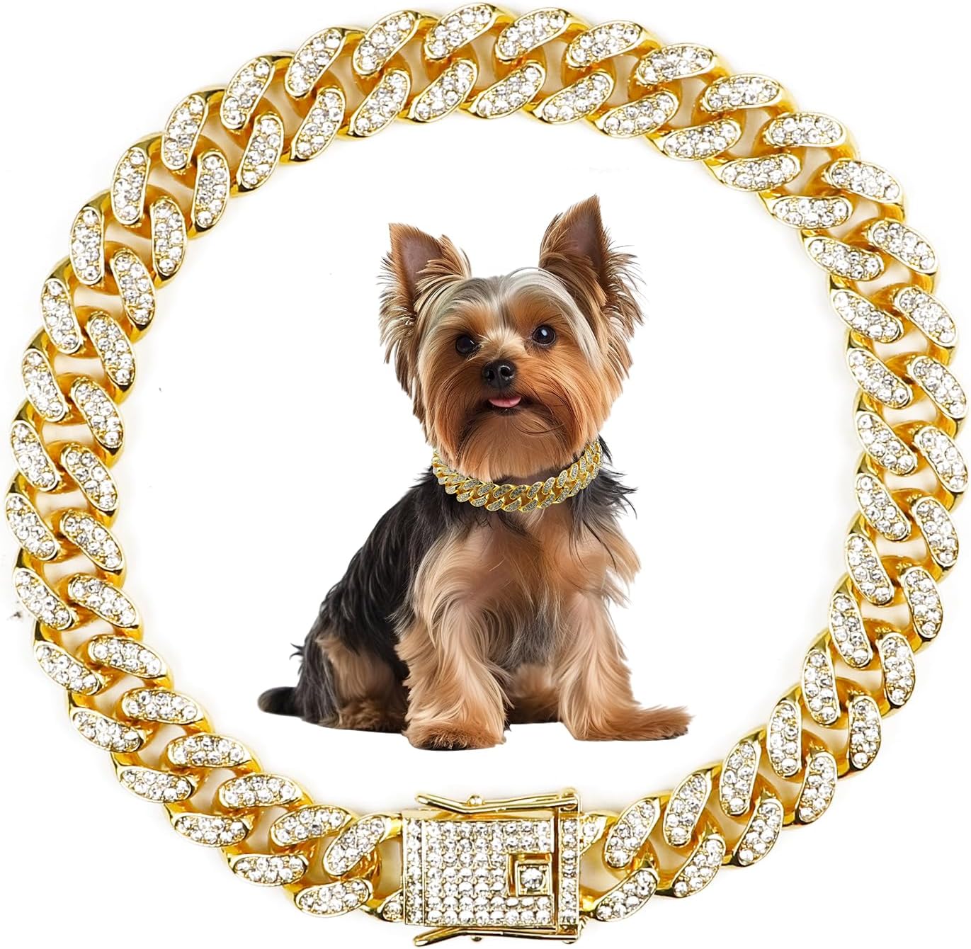 Cuban Dog Chain Collars, Silver Crystal Pet Necklace, Metal Pet Necklace with Safety Buckle Lock, for Small Medium Large Dogs Cats (12 Inch) - Image 11