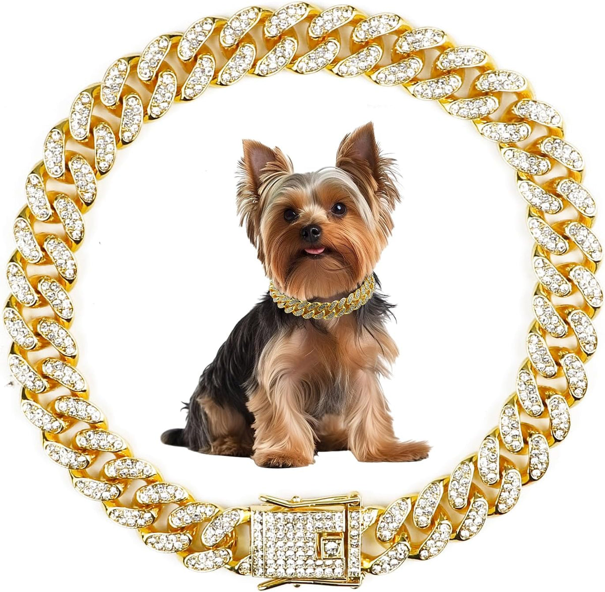 Cuban Dog Chain Collars, Silver Crystal Pet Necklace, Metal Pet Necklace with Safety Buckle Lock, for Small Medium Large Dogs Cats (12 Inch) - Image 11