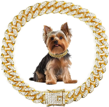 Cuban Dog Chain Collars, Silver Crystal Pet Necklace, Metal Pet Necklace with Safety Buckle Lock, for Small Medium Large Dogs Cats (12 Inch) - Image 11