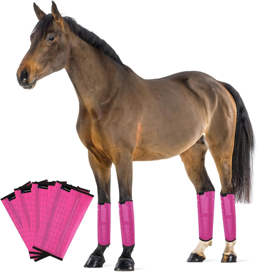 FOXLVDA Horse Fly Boots - Fly Boots for Horses Set of 4, Comfortable Horse Leggings, Mesh Material Design with Metal Support Bars for Reduces Stomping & Leg Fatigue (4, Green, Large) - Image 15