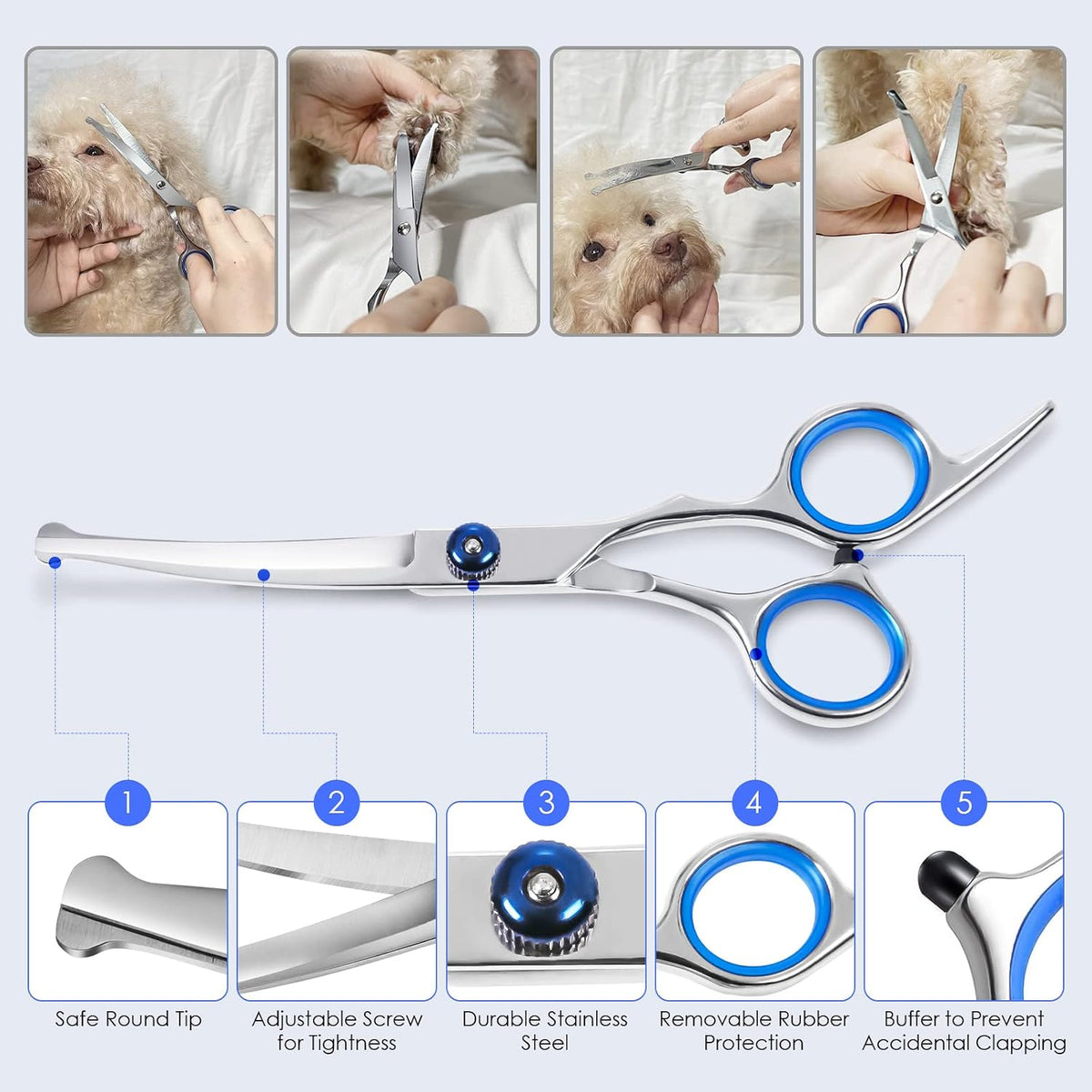 Maxshop pet grooming kit showing rounded safety tips detail