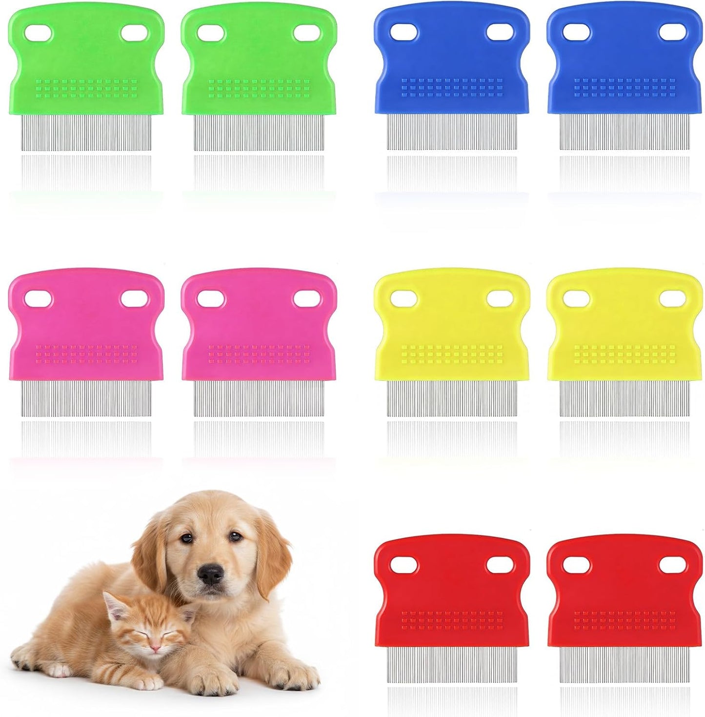 Zelphvt 10 Pieces Pet Flea Comb front view showing multi color plastic handles