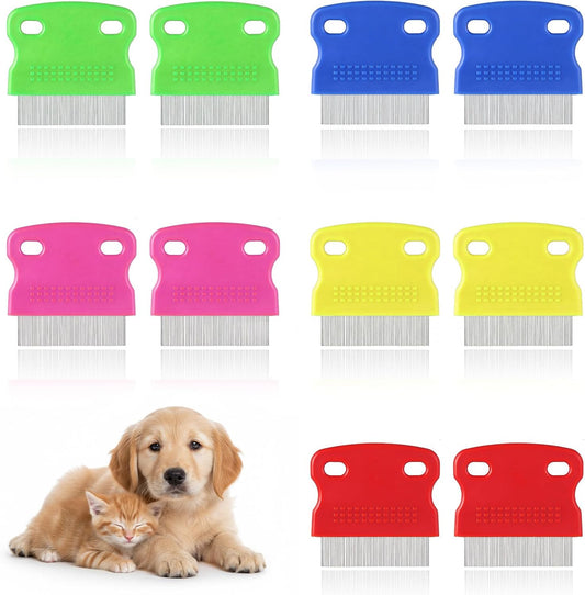Zelphvt 10 Pieces Pet Flea Comb front view showing multi color plastic handles
