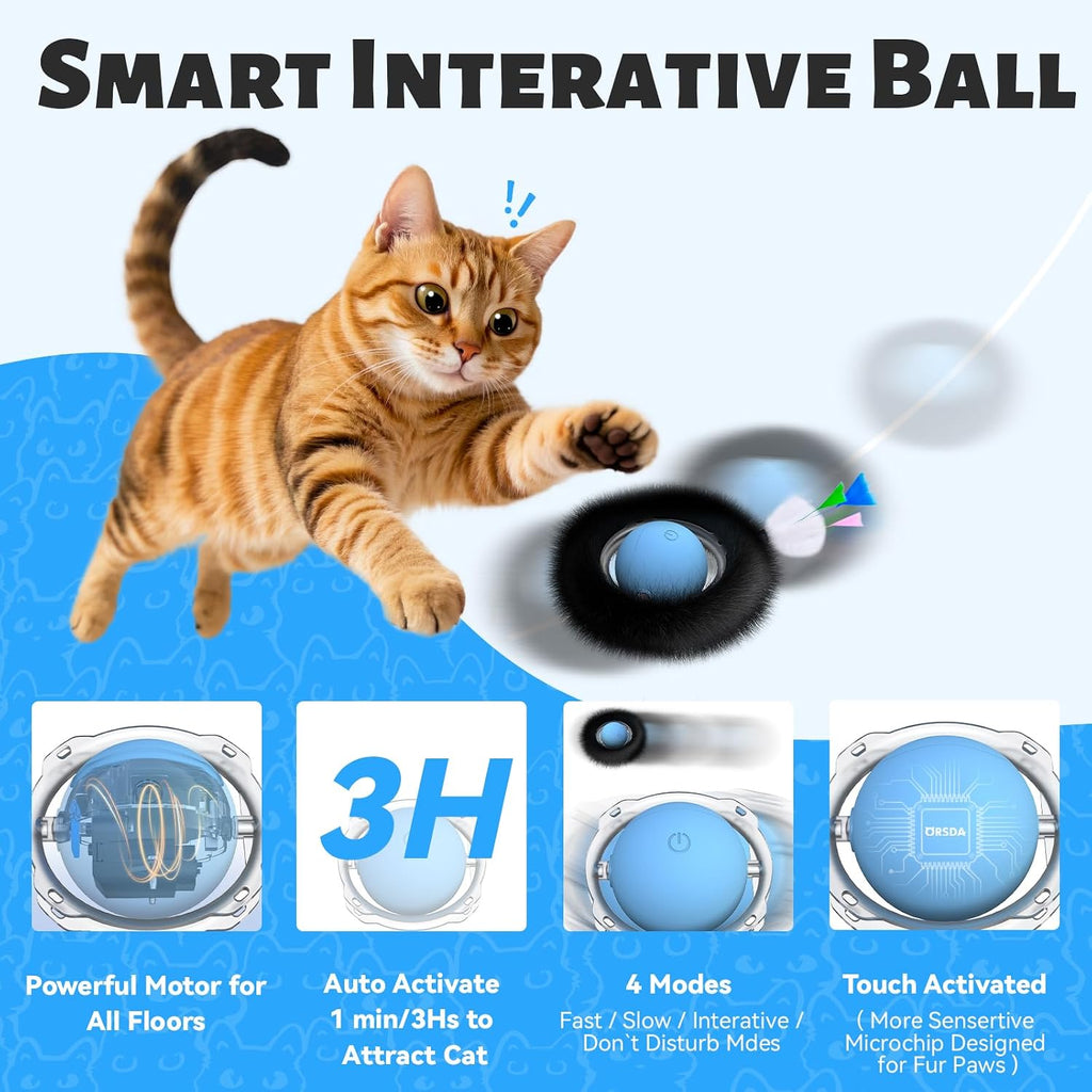 Orsda cat toy ball with sound effects and plush cover
