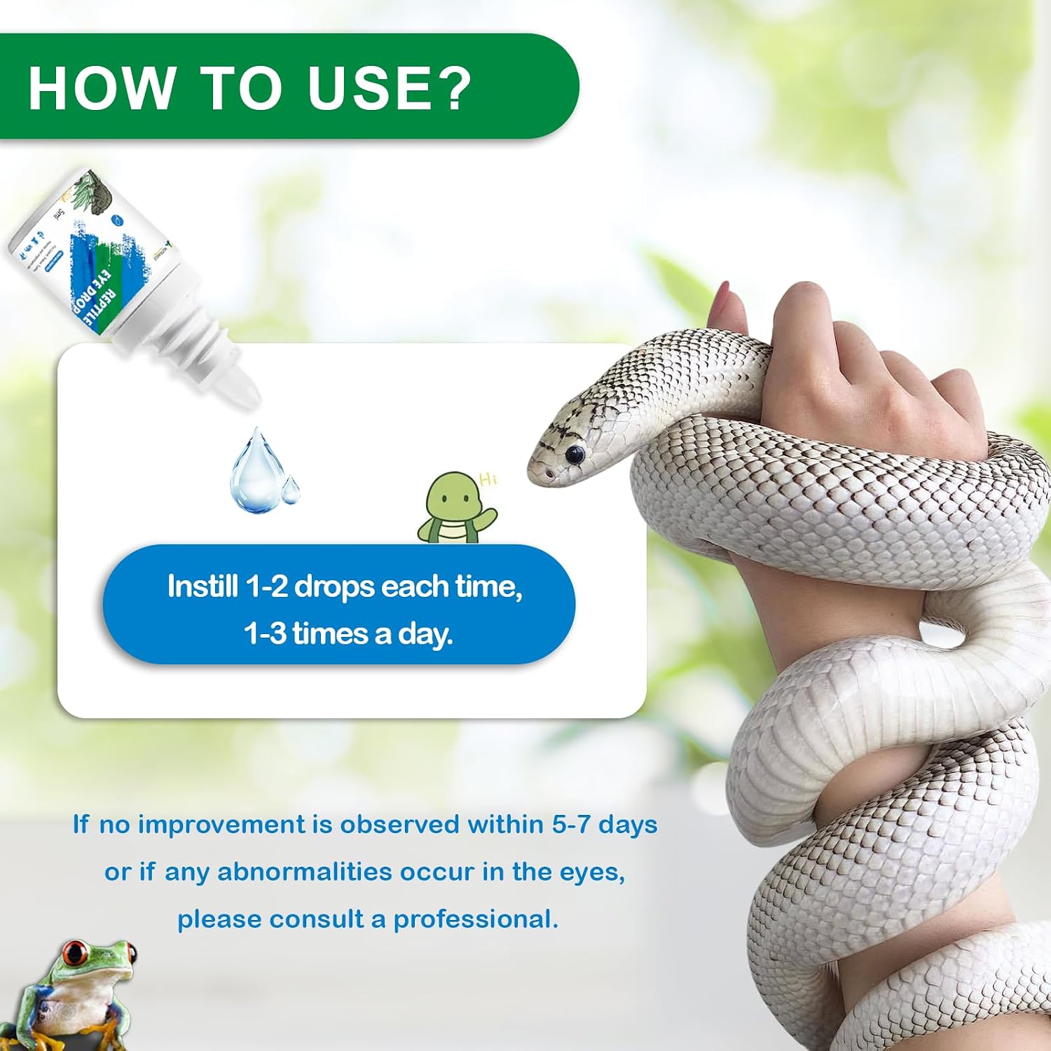 Nutriarise eye drops bottle with label details for reptiles
