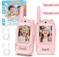BlueFire Kids Walkie Talkies with Video front view showing pink and blue units with screens active.