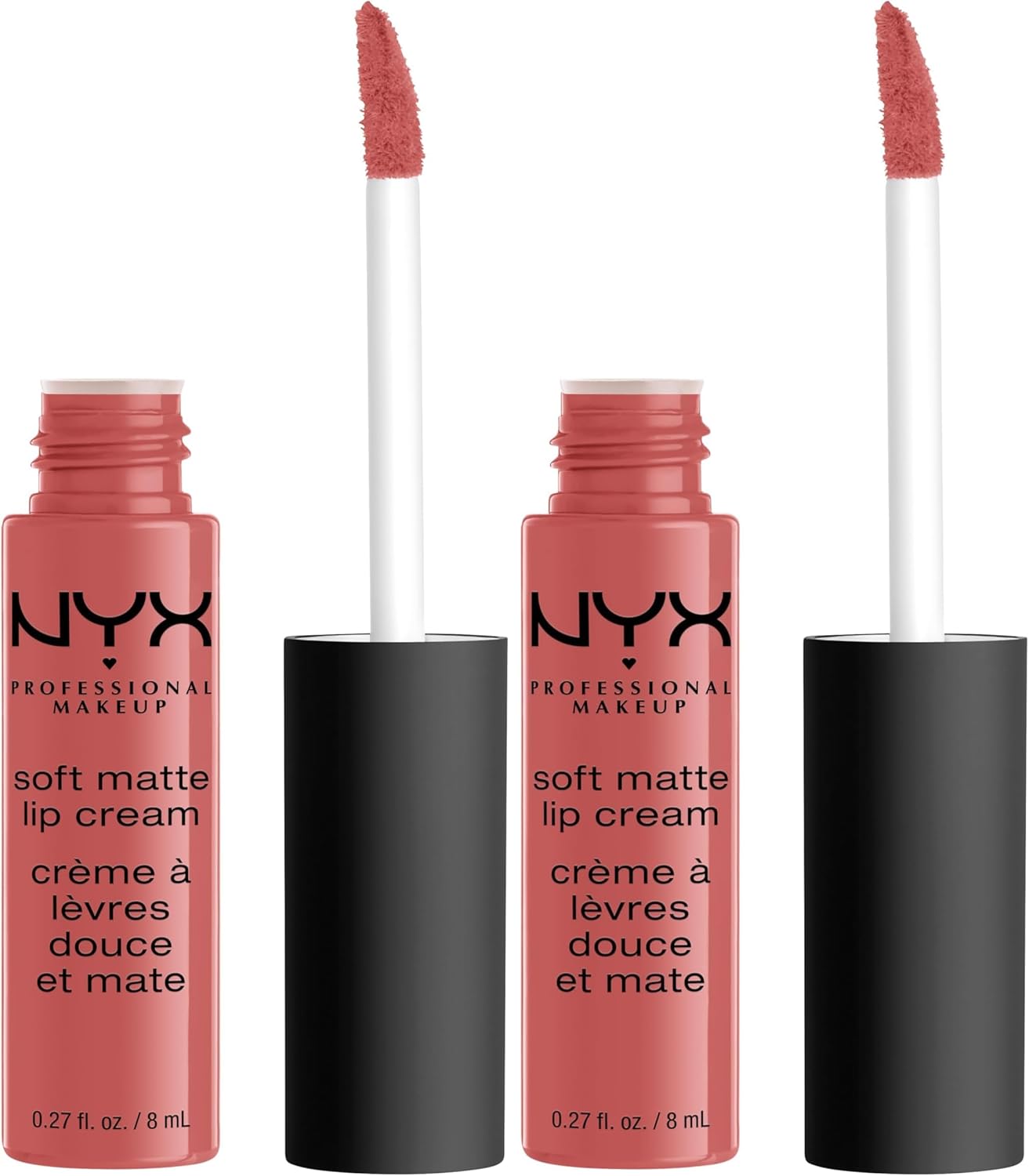 NYX matte liquid lipstick tube laying flat to display the color matching cap design
