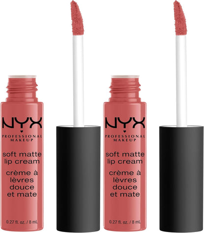 NYX matte liquid lipstick tube laying flat to display the color matching cap design
