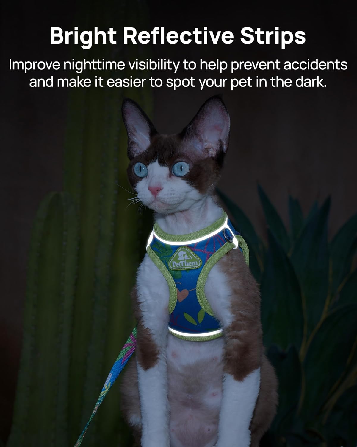 PetThem adjustable cat harness with reflective strips for night safety