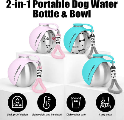 Portable Dog Water Bottle 10oz Stainless Steel Travel Dog Water Dispenser with Bowl No-Spill Puppy Water Bottle for Walking Hiking Small Dog Water Bottle - Image 9